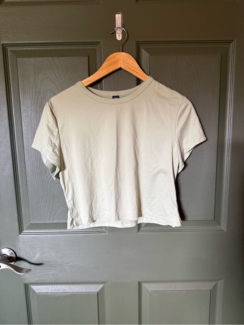 SHEIN Light Sage Green Cropped Crew Neck Tee